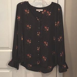 Loft gray floral blouse